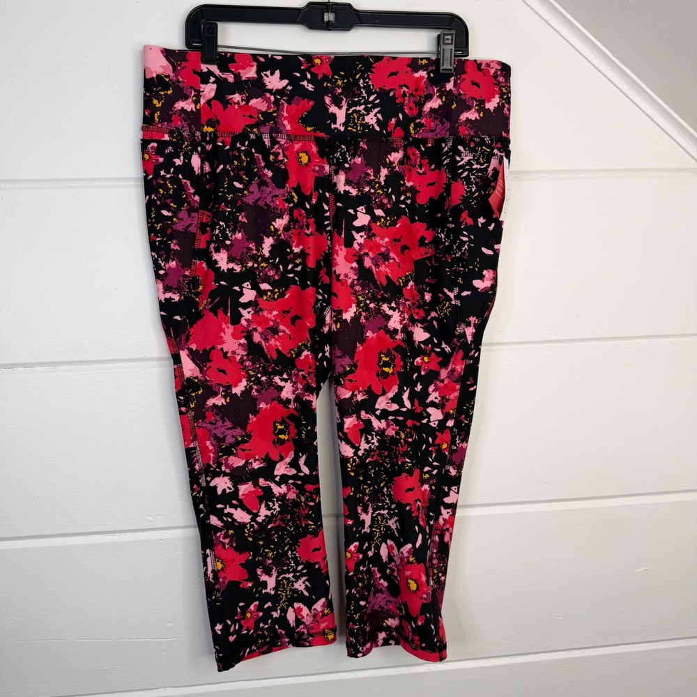 Livi Active Lane Bryant 18/20 2X Pink Red Floral Capri‎ Leggings Cropped 22" NEW